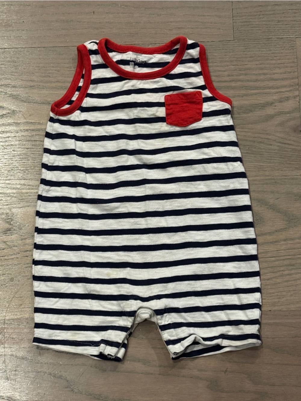GAP Navy and White Striped Baby One-Piece with Red Trim